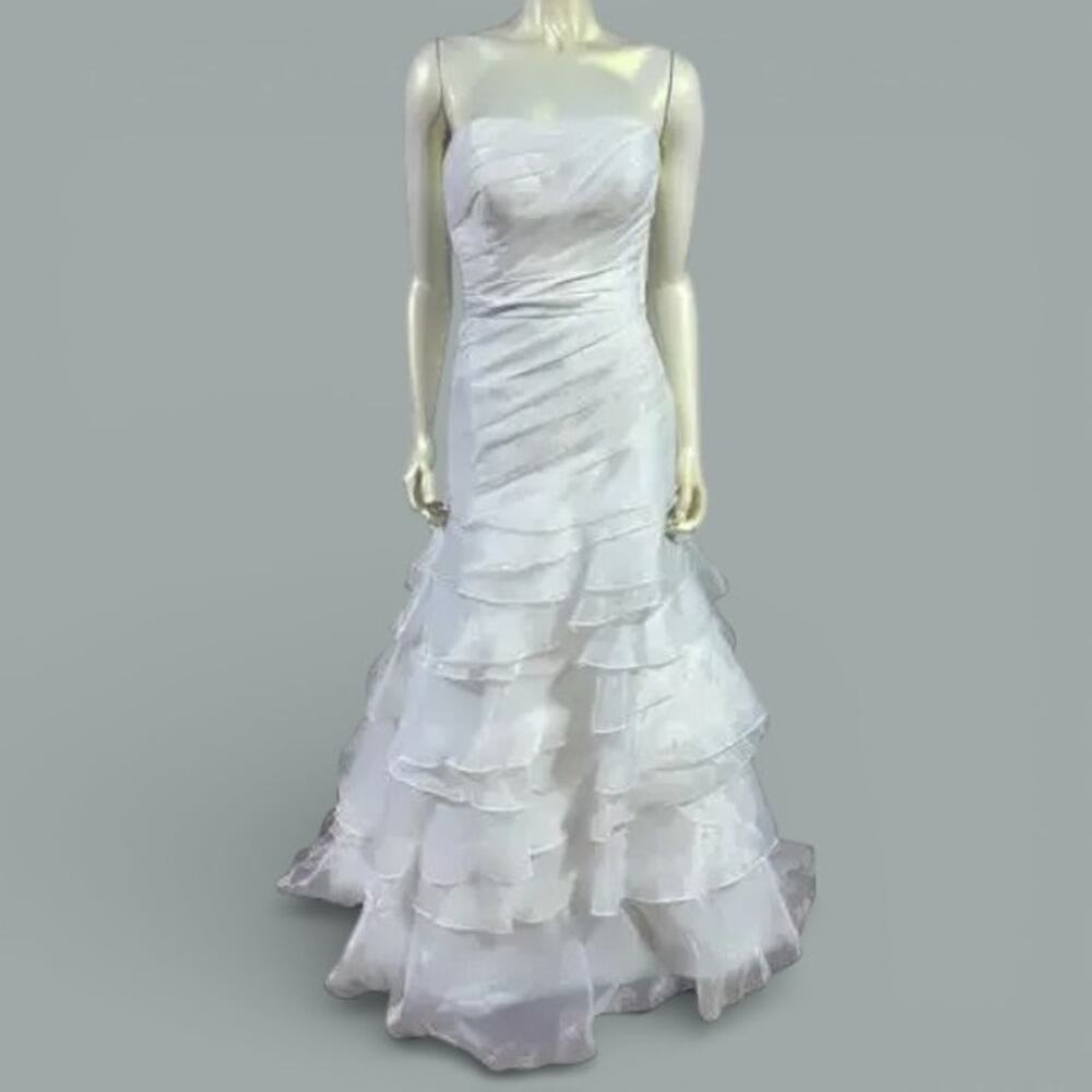 Allure Bridal P840 White A-Line Wedding Strapless Tiered Size 8 $1700 Retail